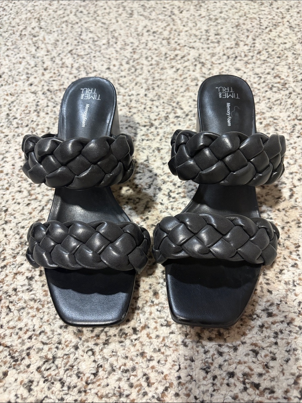 Black Braided Double-Strap Slide Sandals